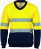 DNC Hi Vis Two Tone Cotton Fleecy Sweat Shirt V-Neck with 3M Reflective Tape